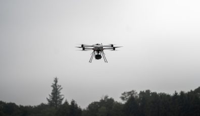 NXP drone flying above vegetation mounted with a Qtechnology hyperspectral camera